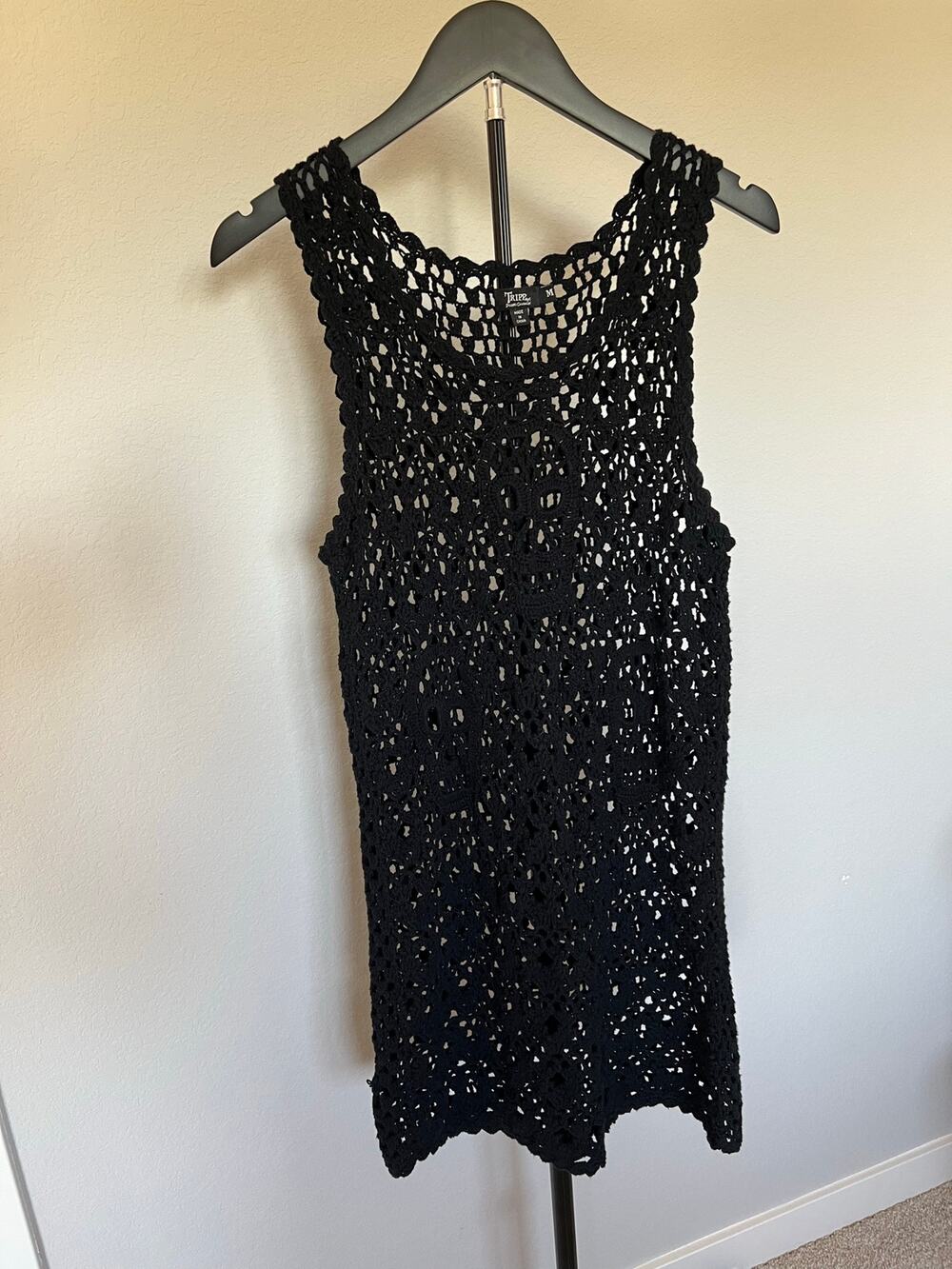 Tripp NYC Black Crochet Skull Tunic Tank Dress Goth Punk Mesh Cover Up M